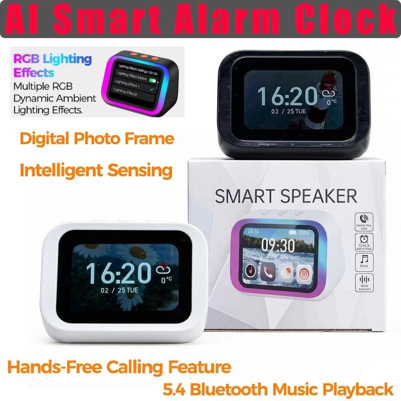 AI Bluetooth Speaker 5.4 AI voice assistant HD Touch Screen Display Electronic Album Alarm Clock Hands-free Calling 4inch Screen