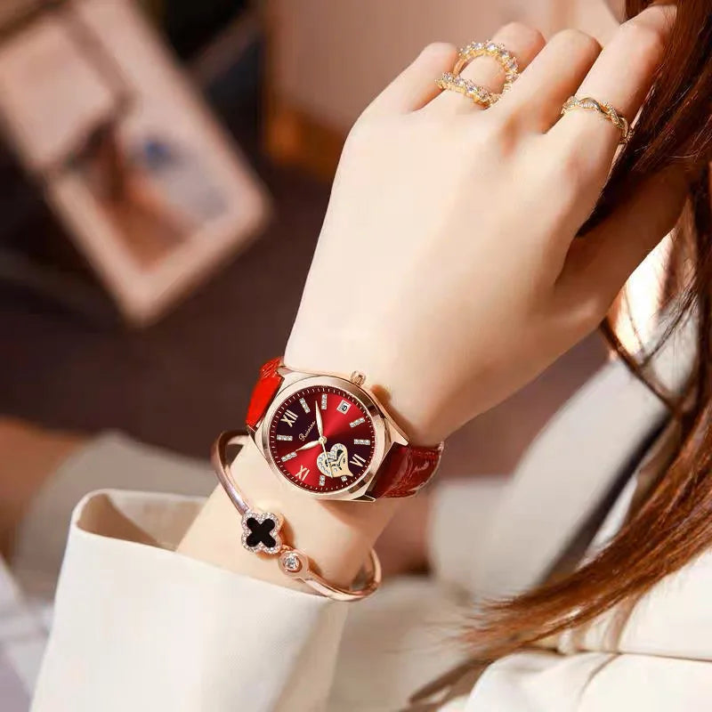 RUIXINE Women Watches Luxury Classic Stylish Dress Quartz Watch Slim Case Elegance Leather Strap Wristwatch