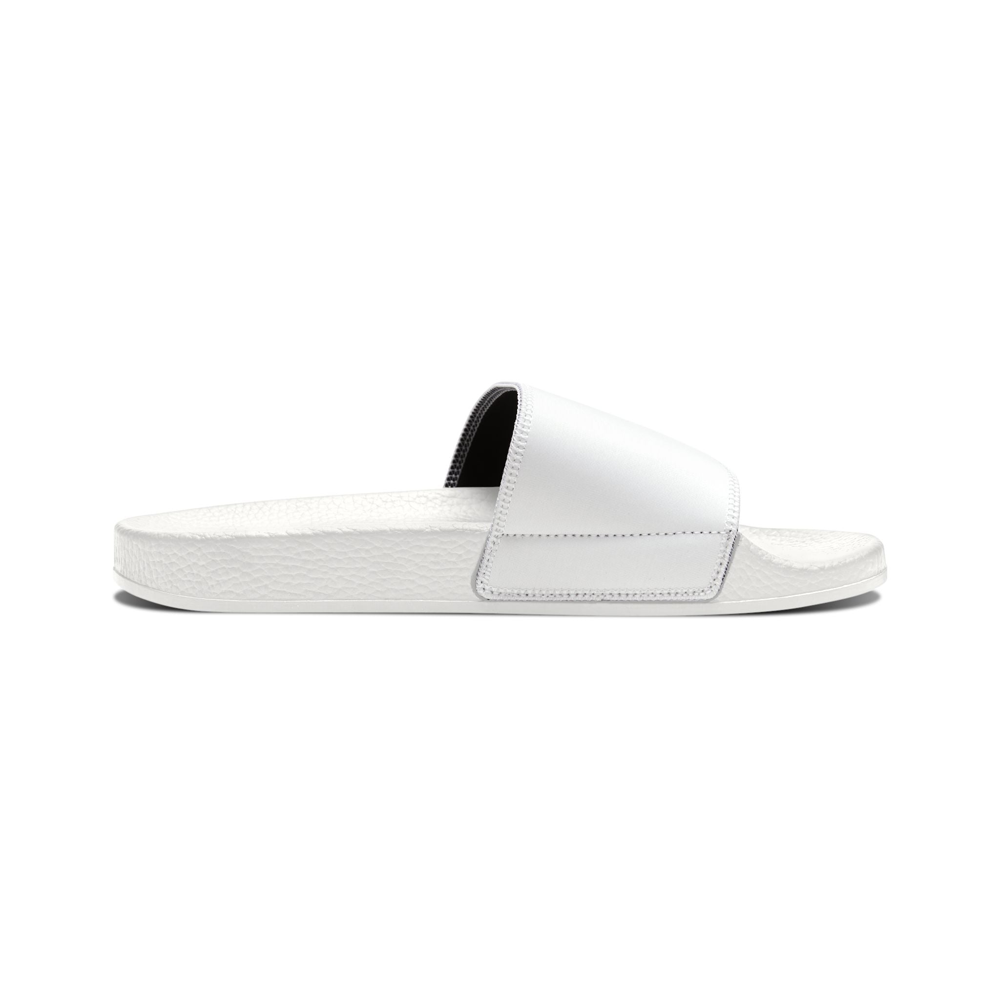 Women's Removable-Strap Sandals — White Slide Sandals with Gold Emblem