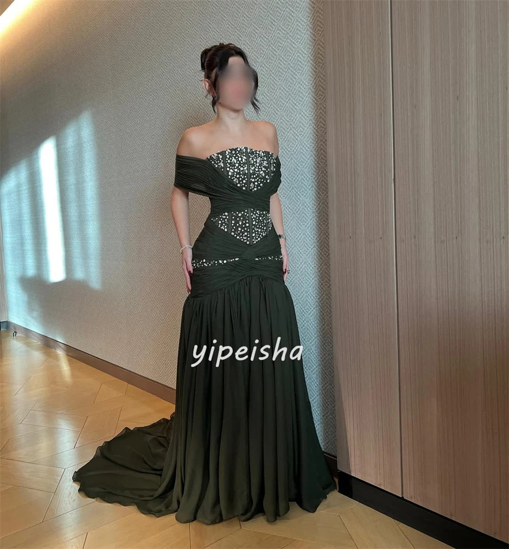 Customized High Quality Fashion Chiffon Sequined Beading Mermaid Off-the-shoulder Long Dresses Bespoke Occasion Dresses Matching
