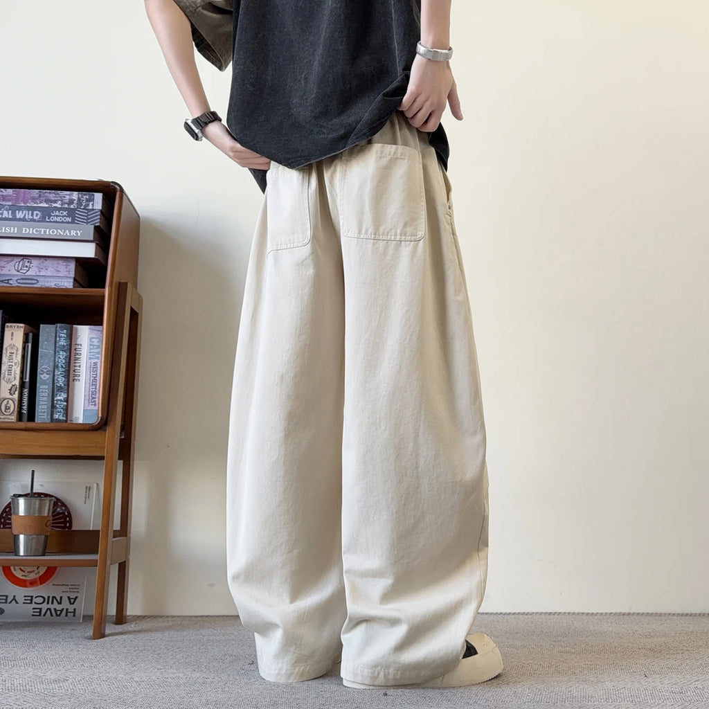 Men's Fashion Kukri Pants Spring Autumn 100% Cotton Loose Fit Casual Wide Leg Trousers, Versatile for Streetwear Shopping