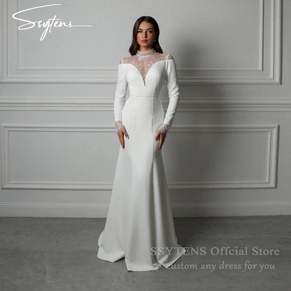 SSYTENS Elegant White Mermaid Wedding Dresses 2026 Long Sleeve High Neck Bridal Dress Boho Beach Wedding Prom Gowns Customized
