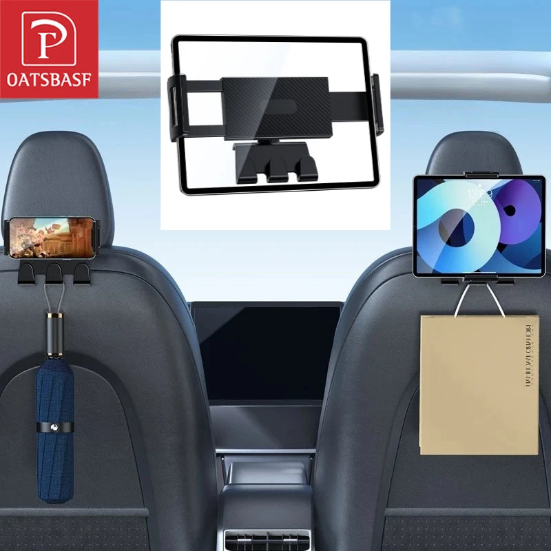 Oatsbasf Car Seat Back Tablet Holder with Hooks for Tesla Model 3/Y/3 Highland Car Phone Bracket for 4.7-13" iPhone Samsung iPad