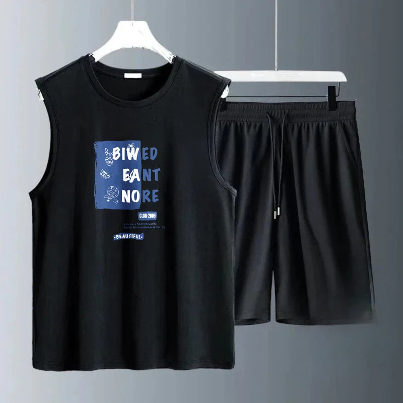 Men's Tank Top Sets 2026 Summer Quick drying men's chandals Breathable beach running sweat suit  oversize sports seaside