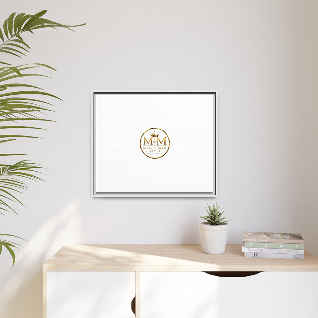 Framed Matte Canvas Print — Gold Mig & Mik Logo Wall Art