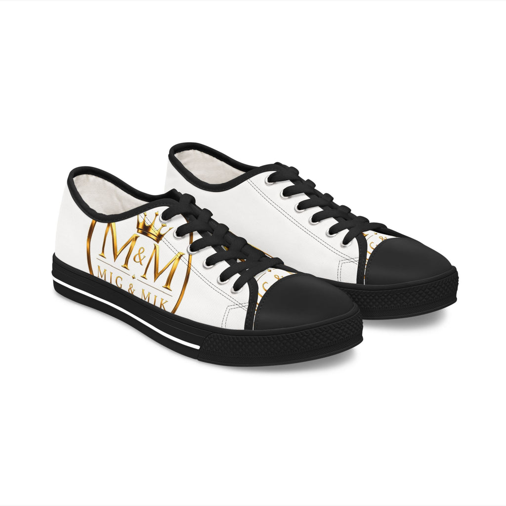 Low Top Sneakers — Elegant Gold Monogram "M&M" Canvas Shoes for Women