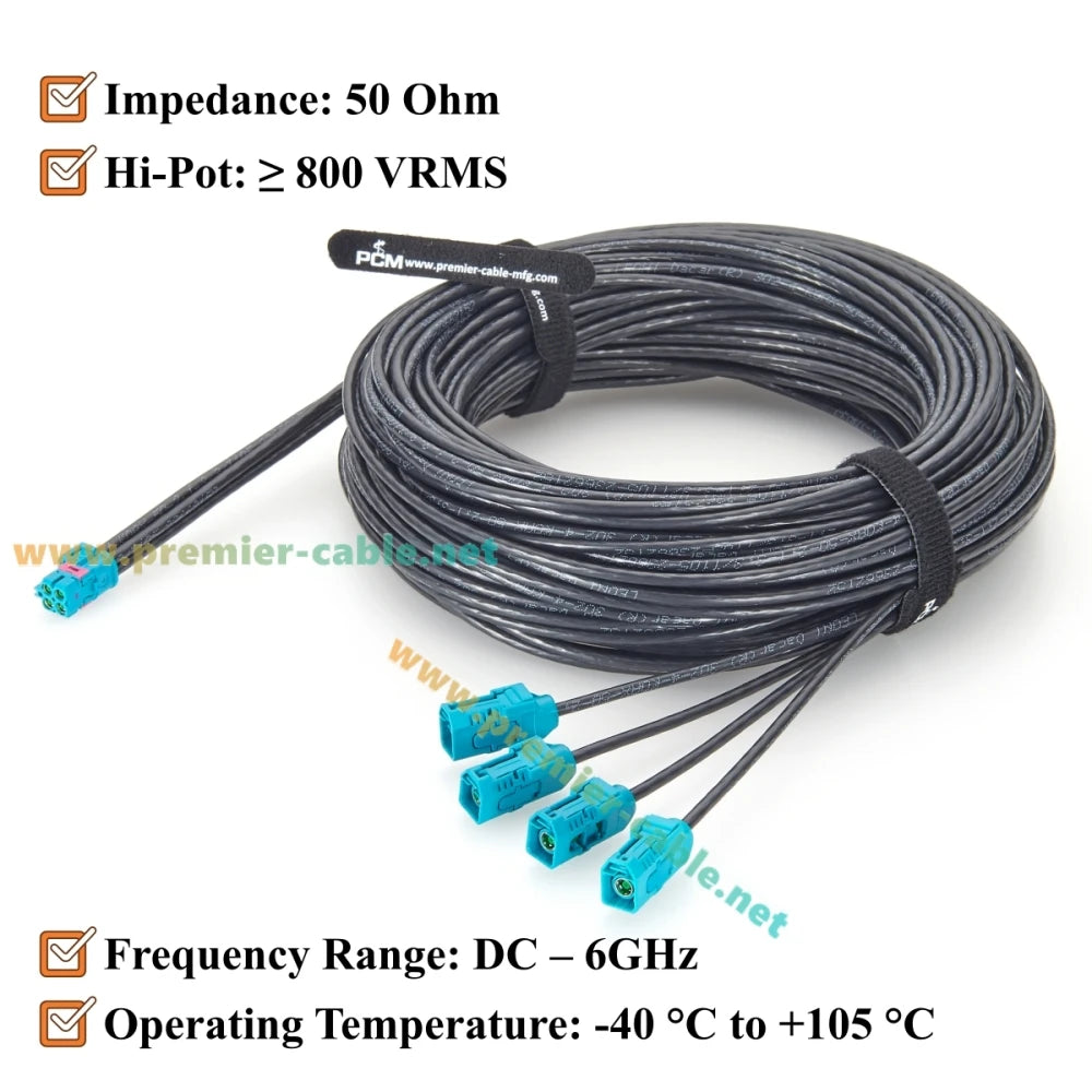 Quad TE Mate-AX Mini FAKRA to FAKRA Automotive Splitter Cable 2298721-9 to 2-2326910-0 GMSL2 Camera Cable for NVIDIA Drive AGX