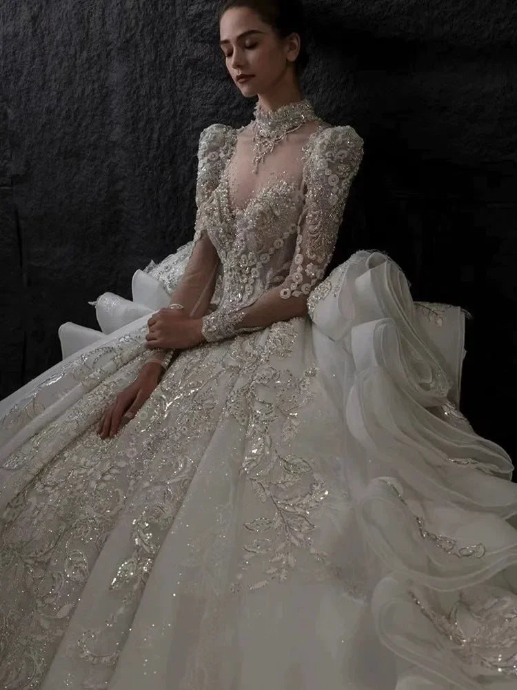 MIG & MIK STYLE™ Luxury Crystal Beaded A-Line Wedding Gown