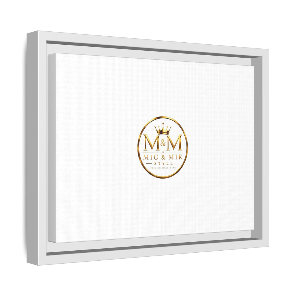 Framed Matte Canvas Print — Gold Mig & Mik Logo Wall Art