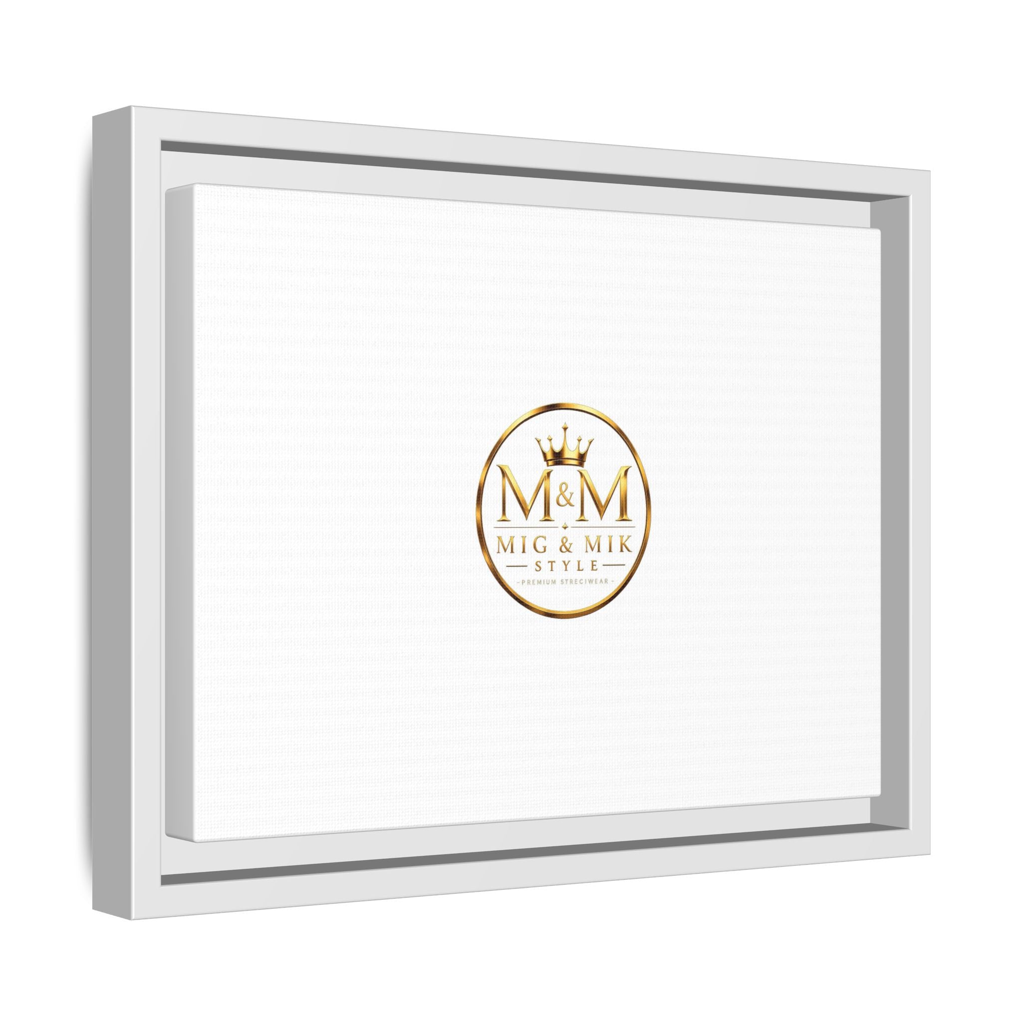 Framed Matte Canvas Print — Gold Mig & Mik Logo Wall Art