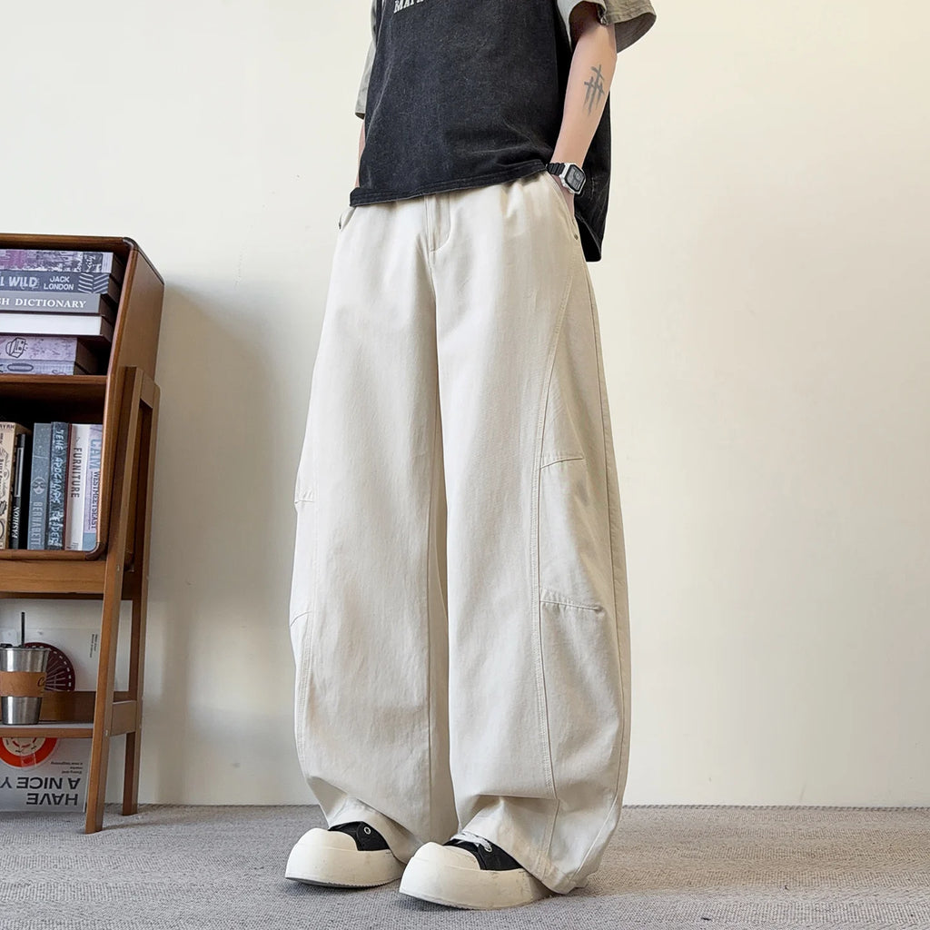 Men's Fashion Kukri Pants Spring Autumn 100% Cotton Loose Fit Casual Wide Leg Trousers, Versatile for Streetwear Shopping