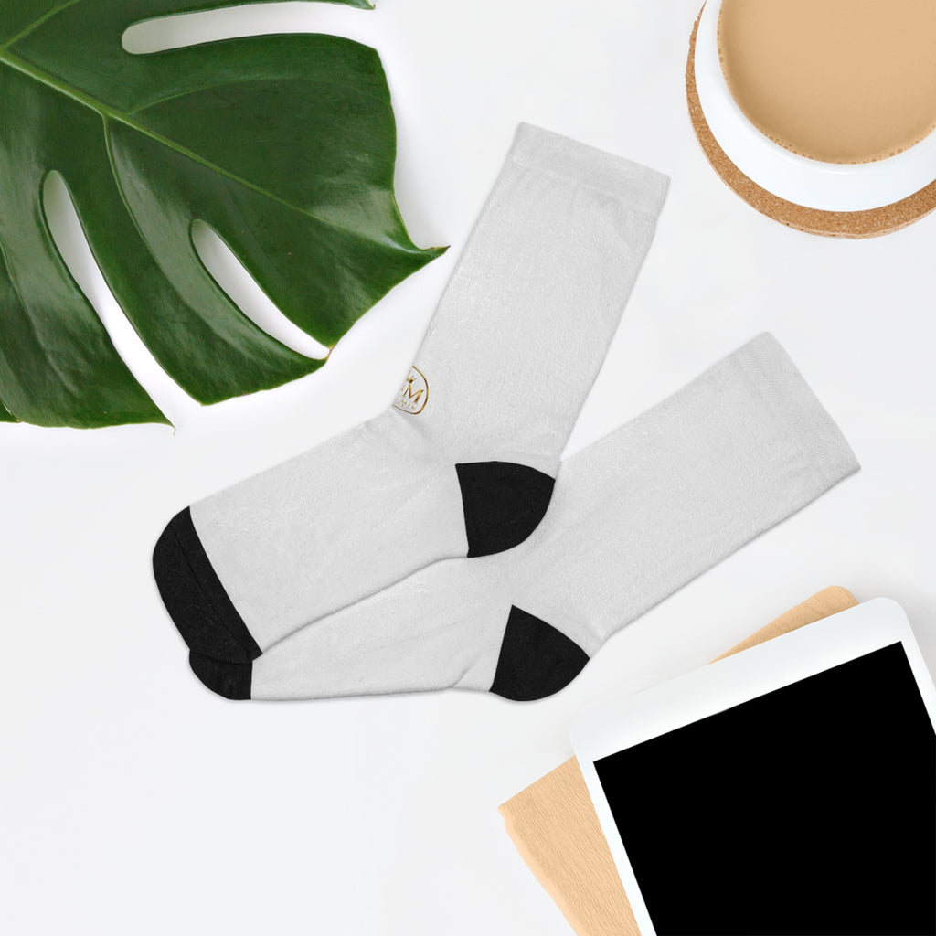 Recycled Poly Socks — Minimalist Gold Monogram Crew Socks