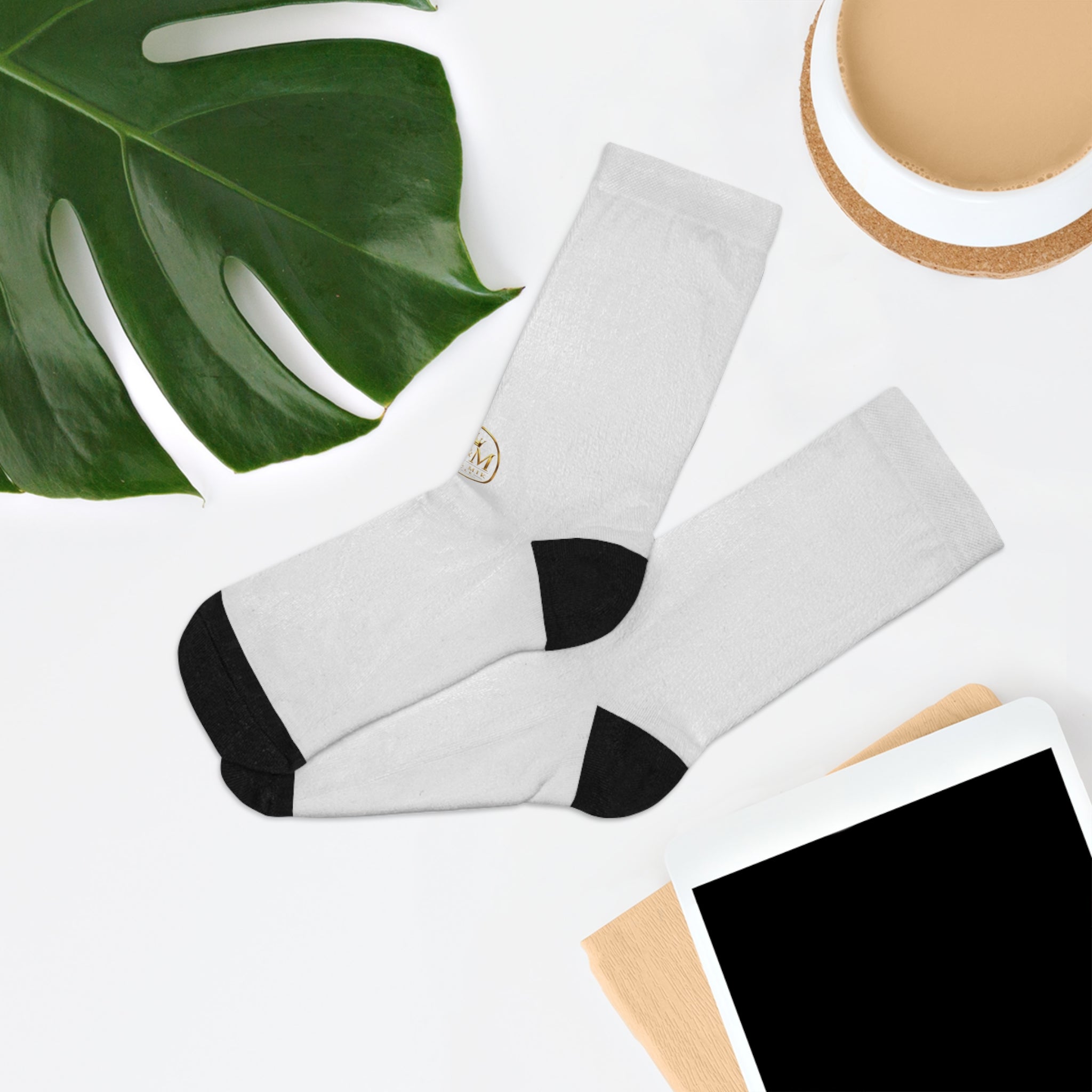 Recycled Poly Socks — Minimalist Gold Monogram Crew Socks