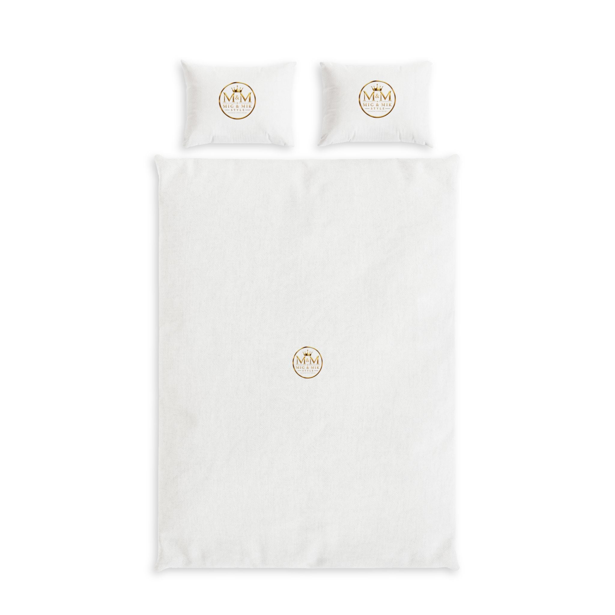 Duvet Cover Set — Minimal White Cotton Bedding with Gold Emblem
