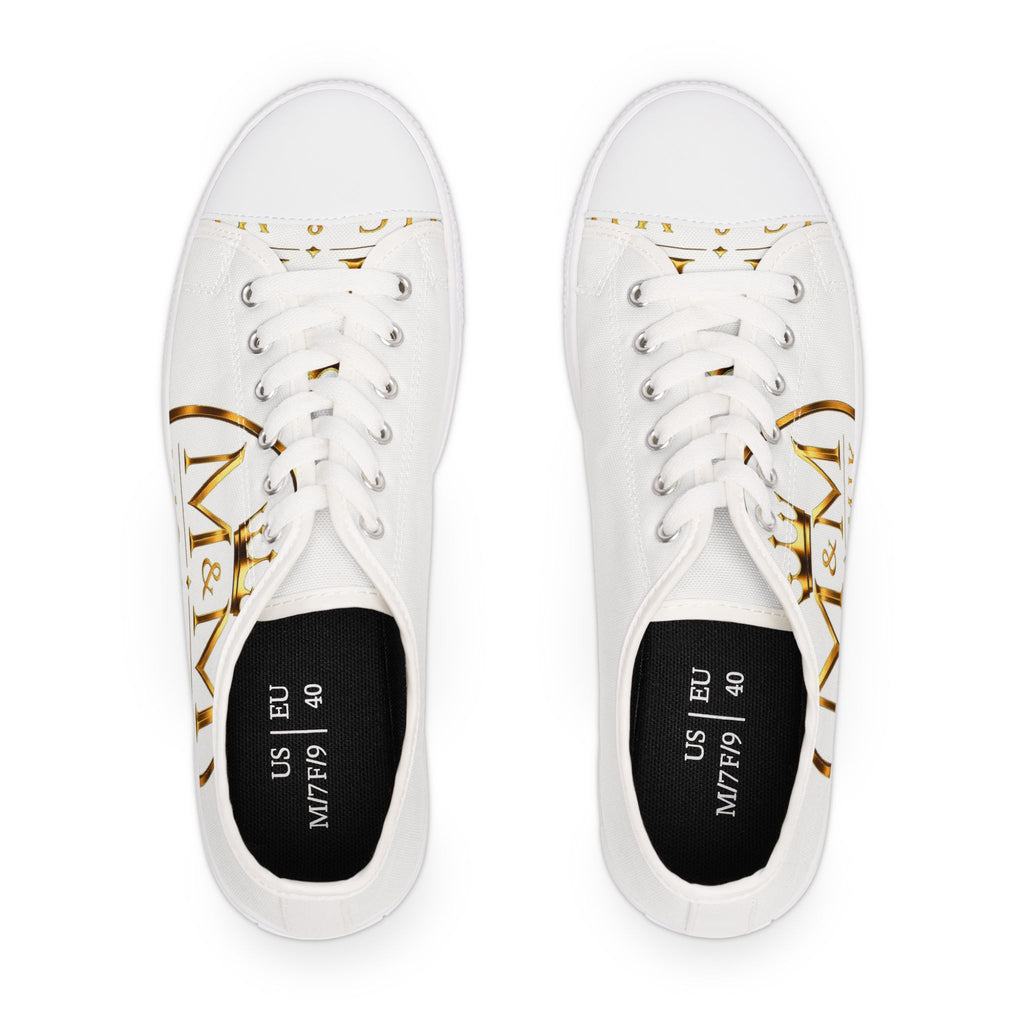 Low Top Sneakers — Elegant Gold Monogram "M&M" Canvas Shoes for Women