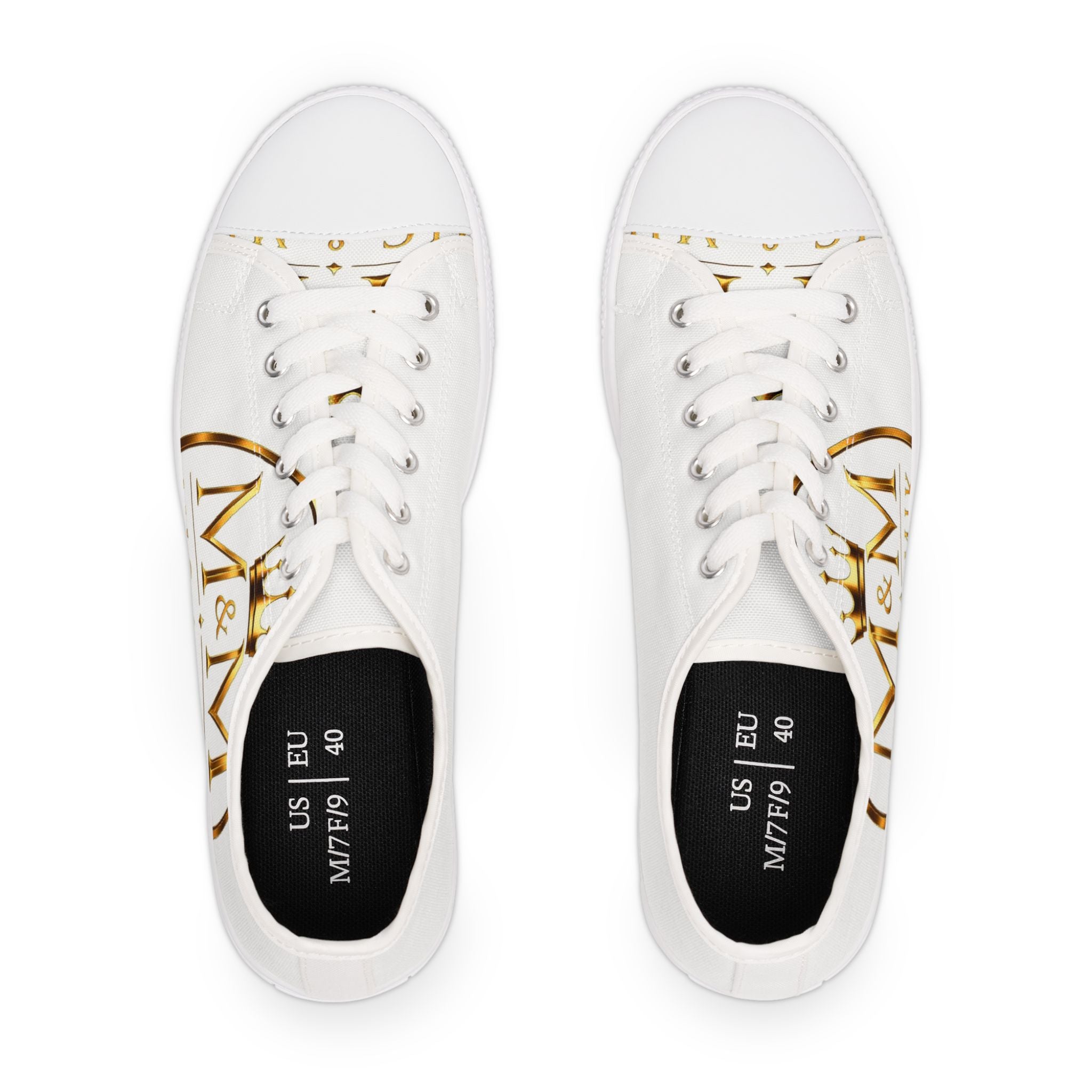 Low Top Sneakers — Elegant Gold Monogram "M&M" Canvas Shoes for Women