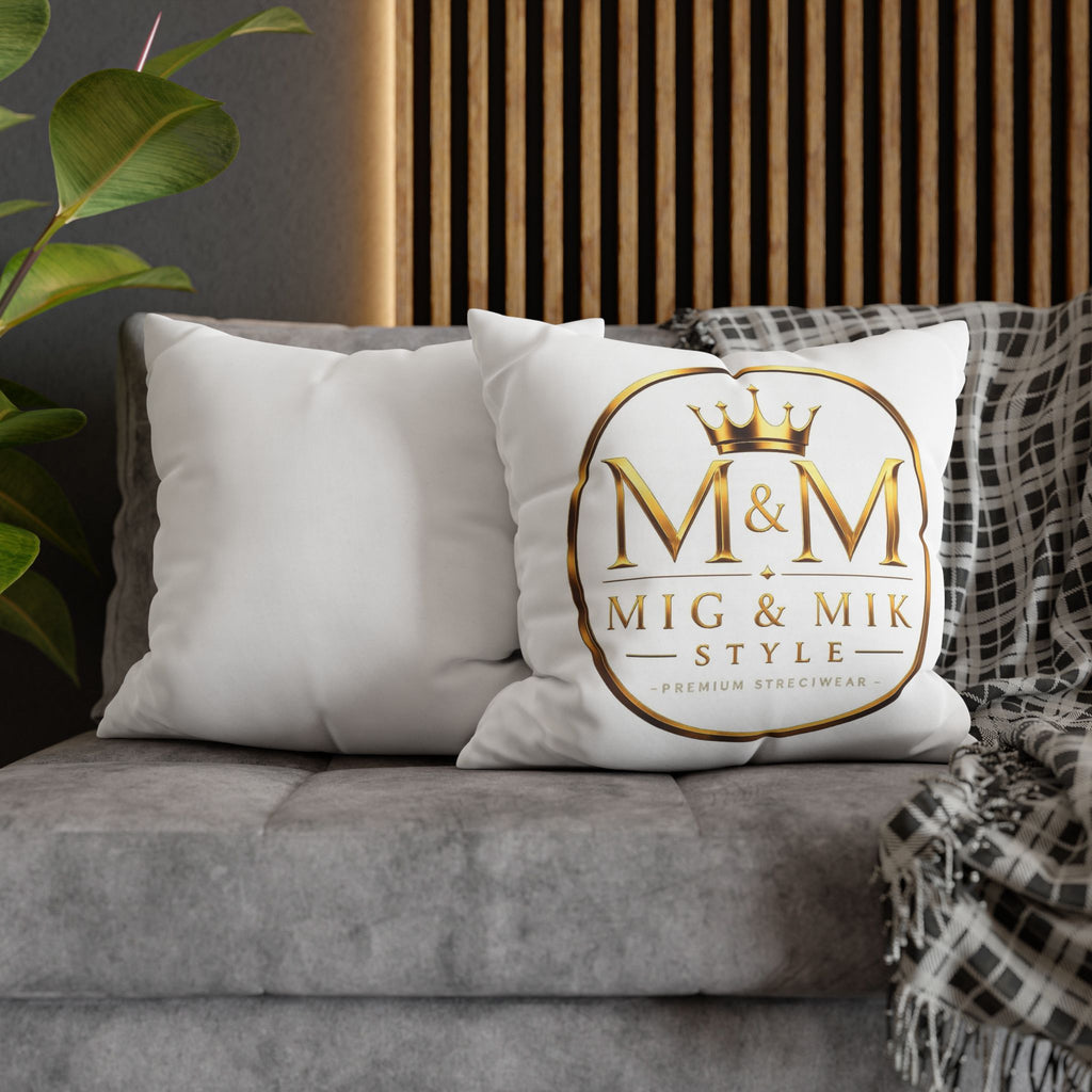 M&M Mig & Mik Gold Crown Decorative Pillowcase — Square Poly Canvas Throw Pillow Cover