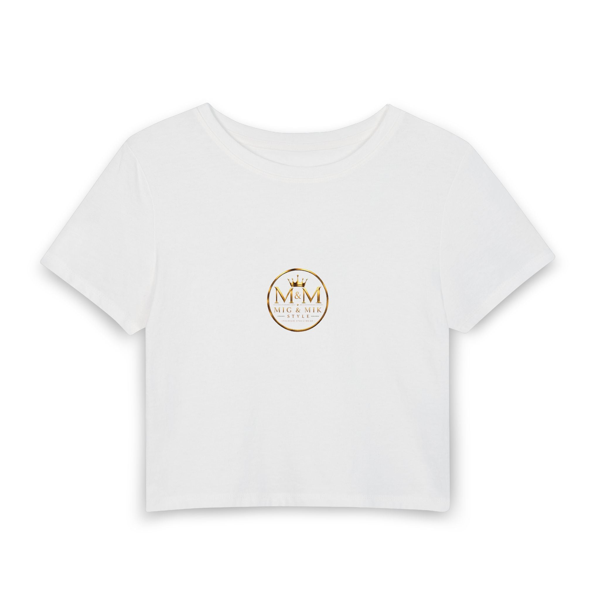 Women's Baby Tee — Gold Monogram 'M&M' Logo Crop Top