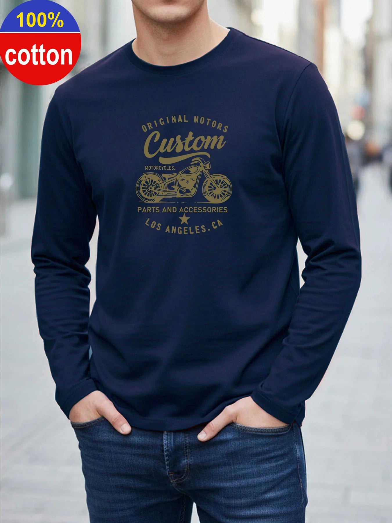 Men's Motorcycle Print Cotton Long Sleeve Tee — MIG & MIK STYLE™