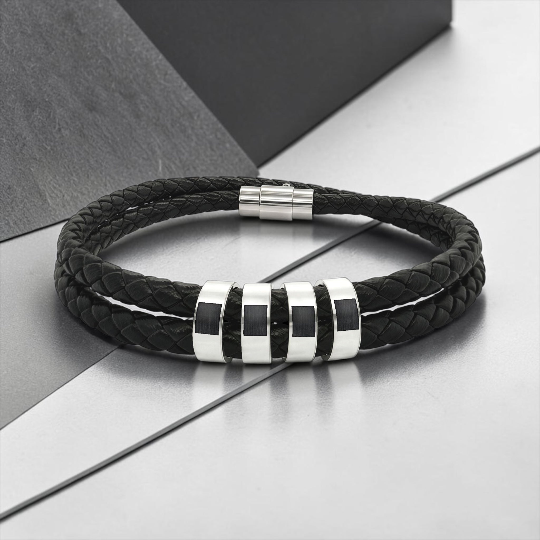 Leather Bracelet with Beads (Engraving)