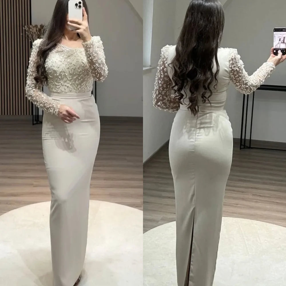 Customized Unisex Jersey Sequined Beading Column O-Neck Long Dresses Bespoke Occasion Dresses Formal