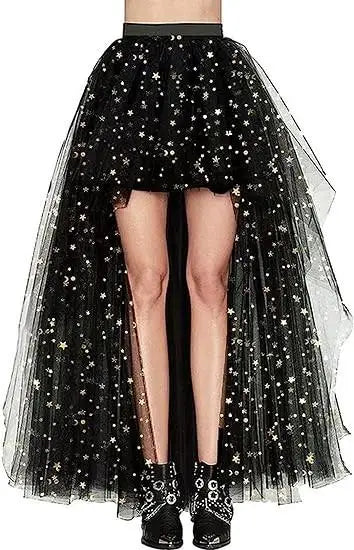 Women's High Low Tulle Skirt Black Swallowtail Gauze High Waist   Tutu Long Party Petticoat Casual Style Punk Goth Carnival