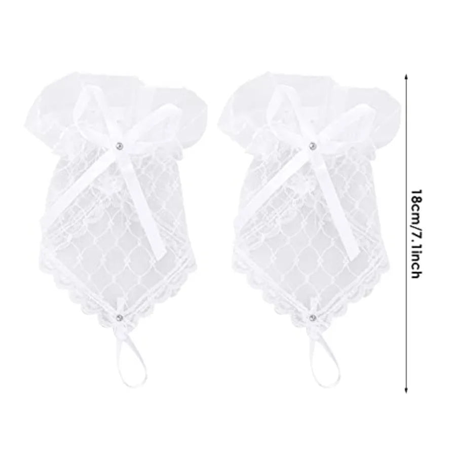 Wedding Fingerless Rhinestone Lace Gloves for Brides and Bridesmaids Lace Bow Short Gloves for Banquet Party Wedding