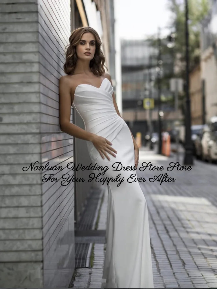 2026 Minimalist Satin Strapless Wedding Dress Sweetheart Mermaid Bridal Gown Vestidos de Novia Customized