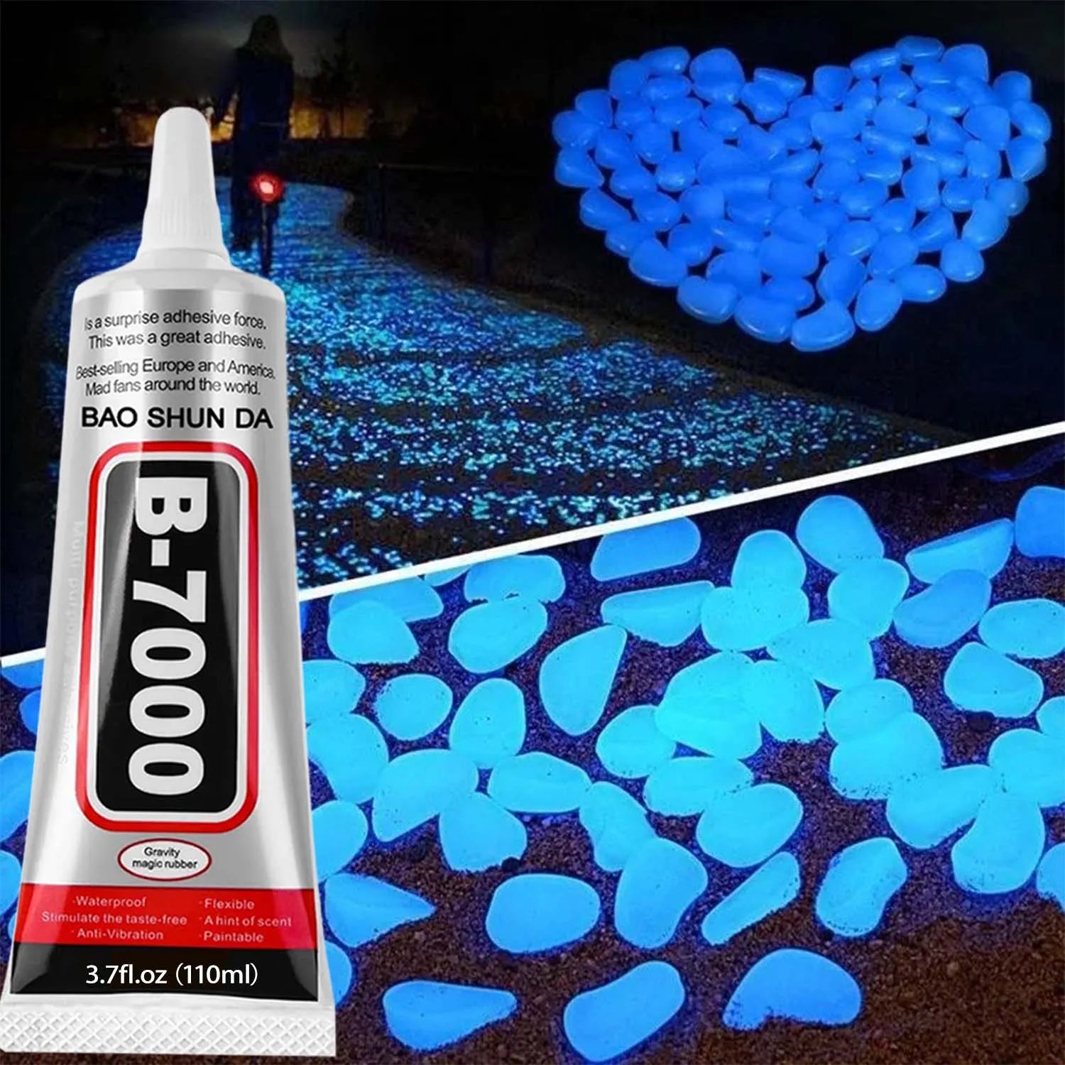 200PCS Luminous stone garden fish tank landscape glow-in-the-dark stone decoration artificial fluorescent color pebbles,Glue Kit