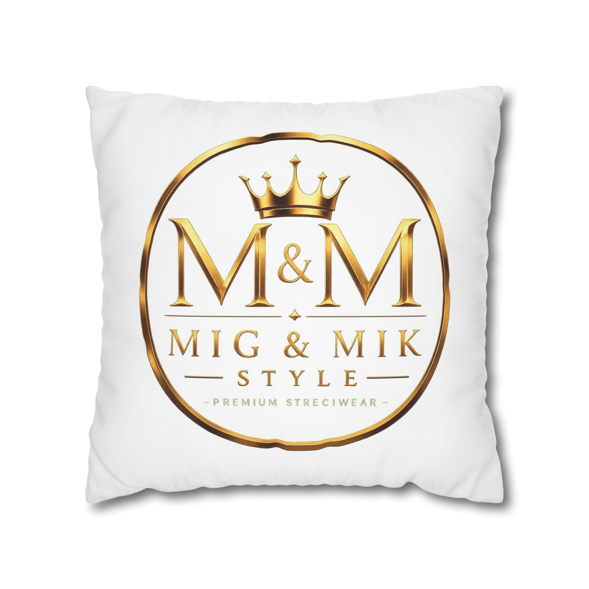 M&M Mig & Mik Gold Crown Decorative Pillowcase — Square Poly Canvas Throw Pillow Cover