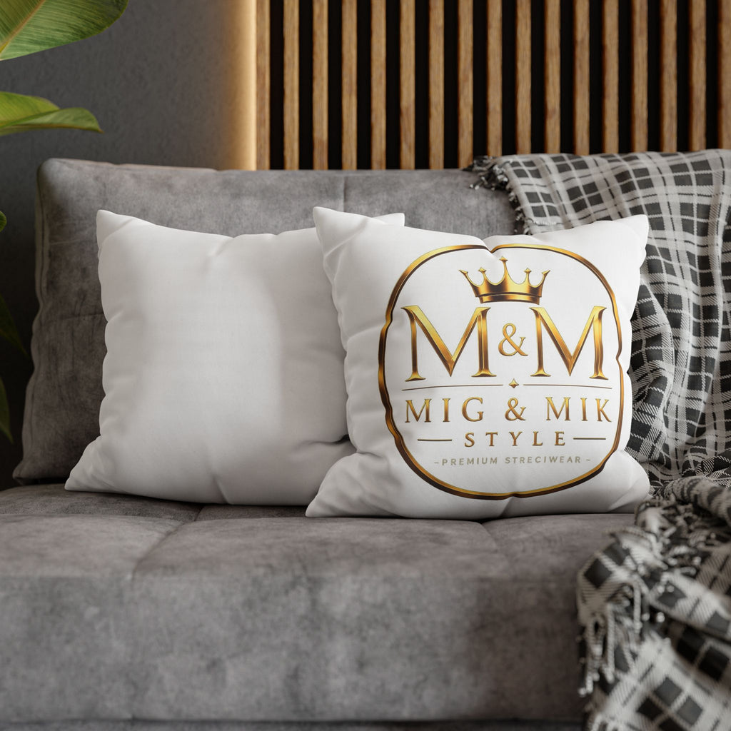 M&M Mig & Mik Gold Crown Decorative Pillowcase — Square Poly Canvas Throw Pillow Cover