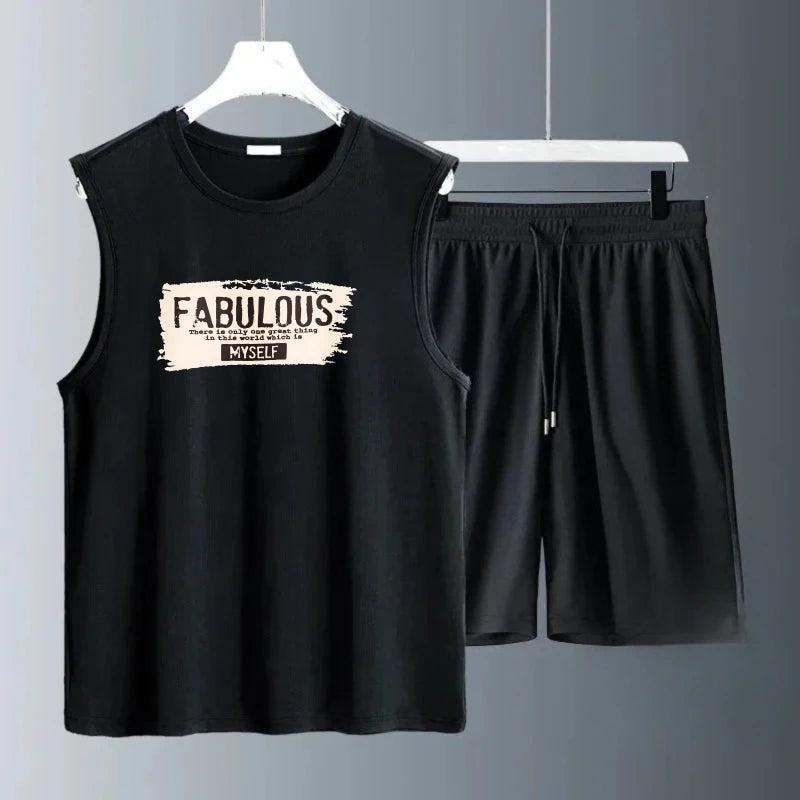 Men's Tank Top Sets 2026 Summer Quick drying beach sweat suit luxury men's clothing seaside oversize Breathable sports running