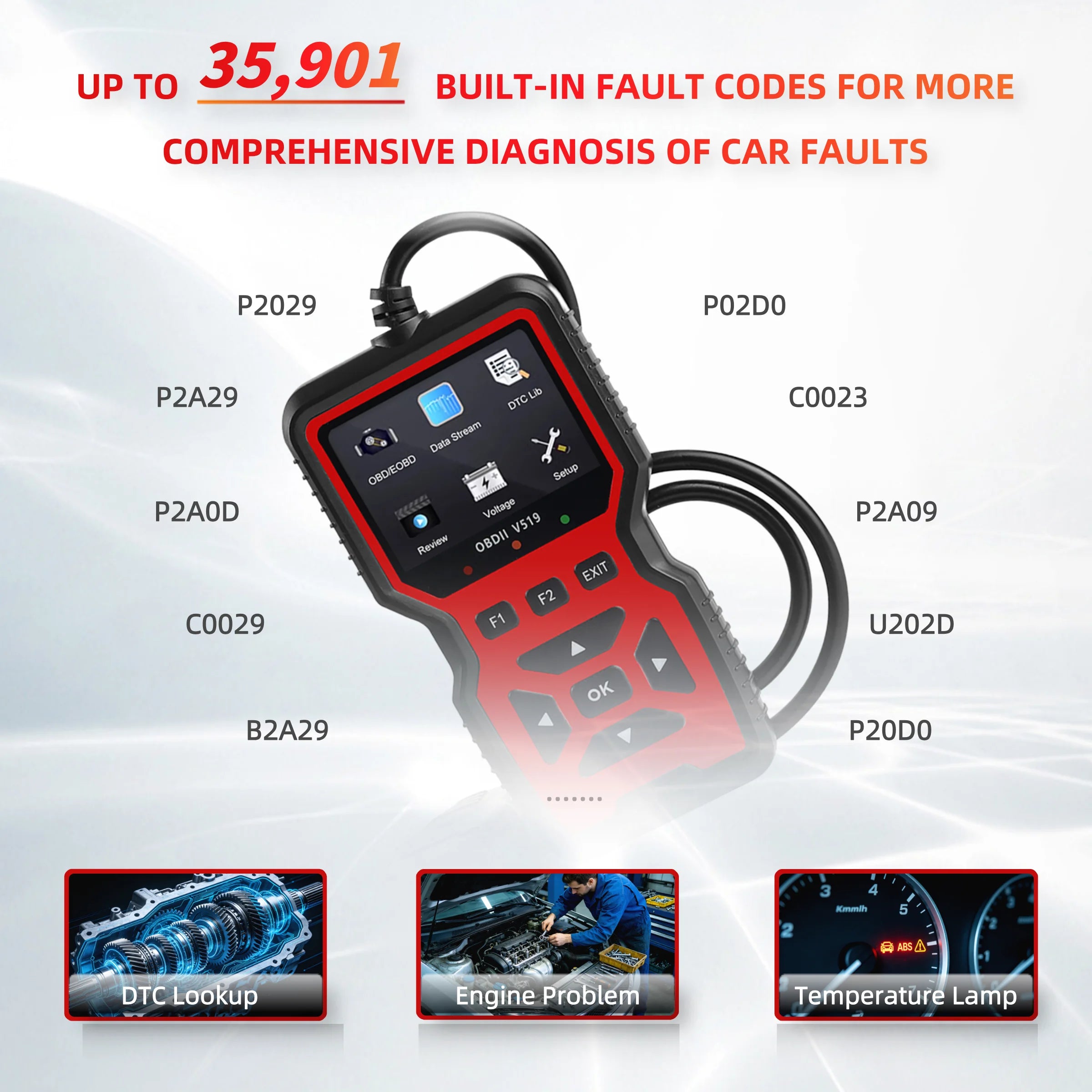 V519 Red Car Diagnostic Scanner Tool Automotive OBD2 Scanner for Engine Health Check with Color Screen