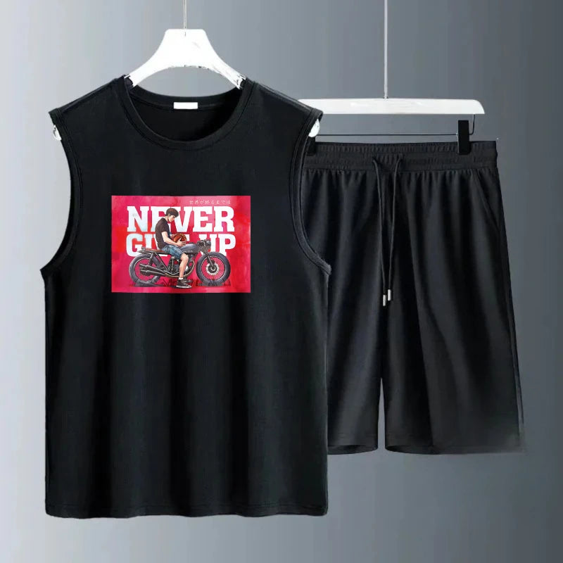 Men's Tank Top Sets 2026 Summer Quick drying men's suits running seaside beach Breathable oversize sports sweatshirt set