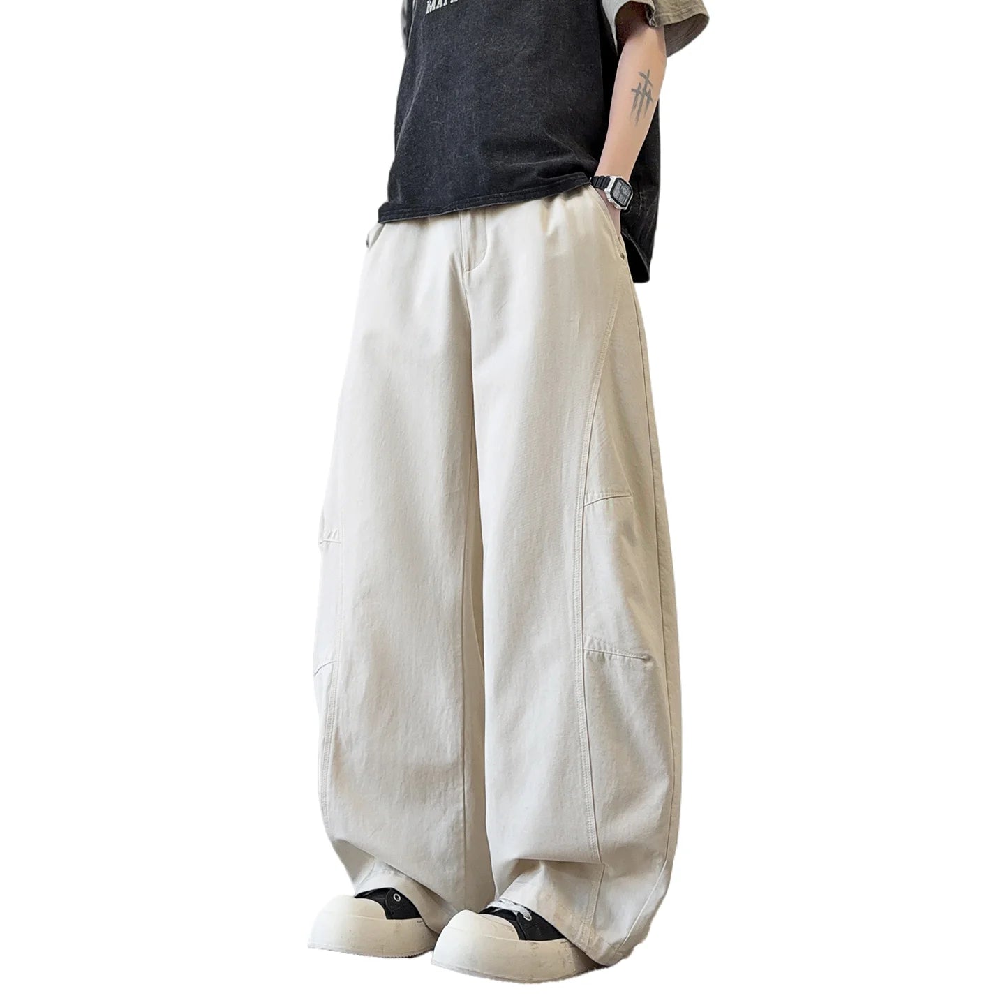 Men's Fashion Kukri Pants Spring Autumn 100% Cotton Loose Fit Casual Wide Leg Trousers, Versatile for Streetwear Shopping