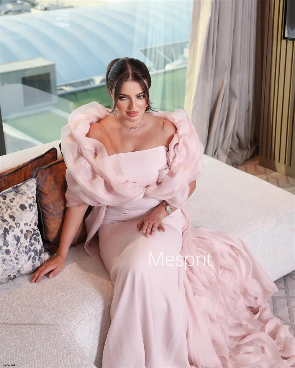Customized Matching Jersey Pleat Trumpet Off-the-shoulder Long Dresses Bespoke Occasion Prom Chinese Style