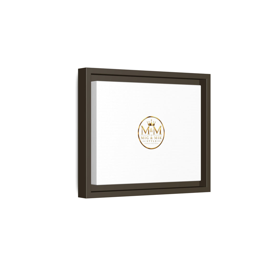 Framed Matte Canvas Print — Gold Mig & Mik Logo Wall Art