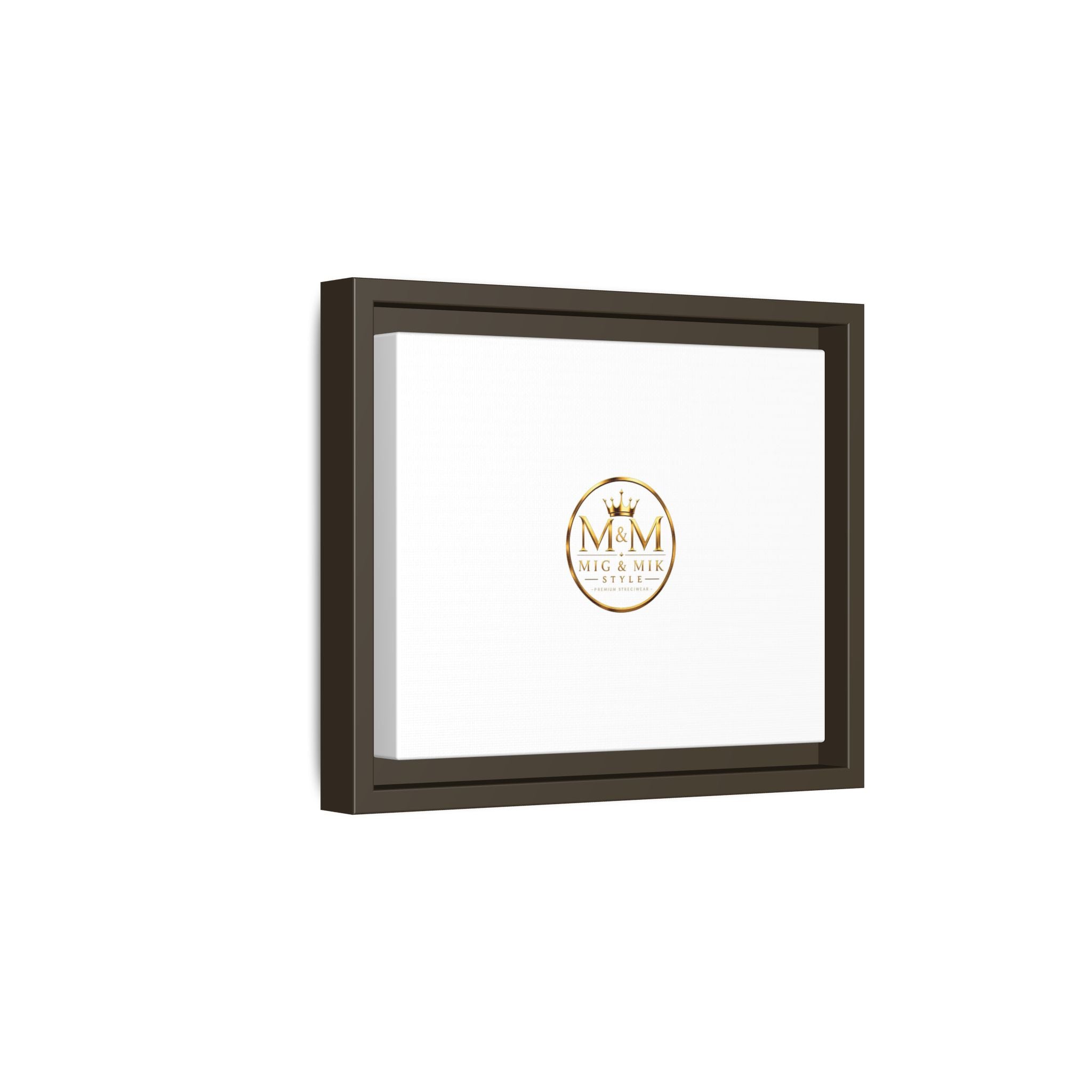 Framed Matte Canvas Print — Gold Mig & Mik Logo Wall Art