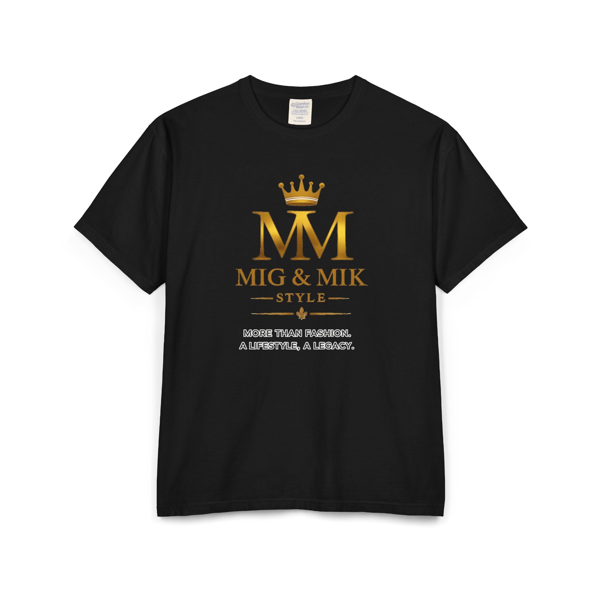 MM Mig & Mik Style Logo T-Shirt — "More Than Fashion" Gold Crest Tee