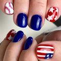 Independence Day Nail Art 24 Pieces Short Square False Nail Y2K Red Blue White Star Wear Armor Removable 66