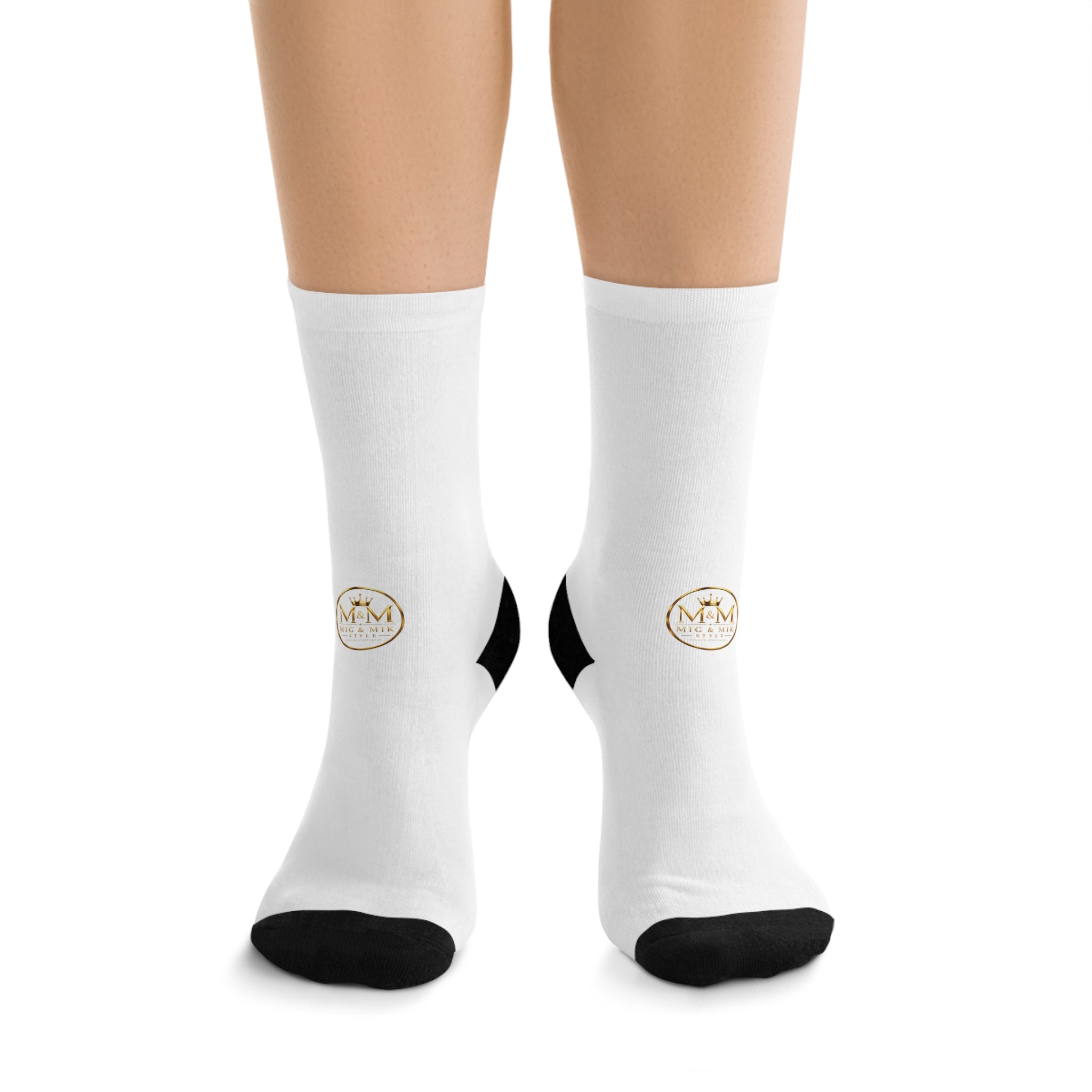 Recycled Poly Socks — Minimalist Gold Monogram Crew Socks