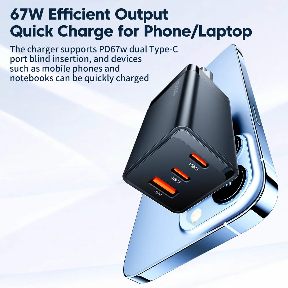 Toocki 67W GaN USB C Charger Quick Charge QC4.0 PD 3.0 Type C Charger For iPhone 14 13 12 Pro ipad Xiaomi Samsung Huawei Tablets