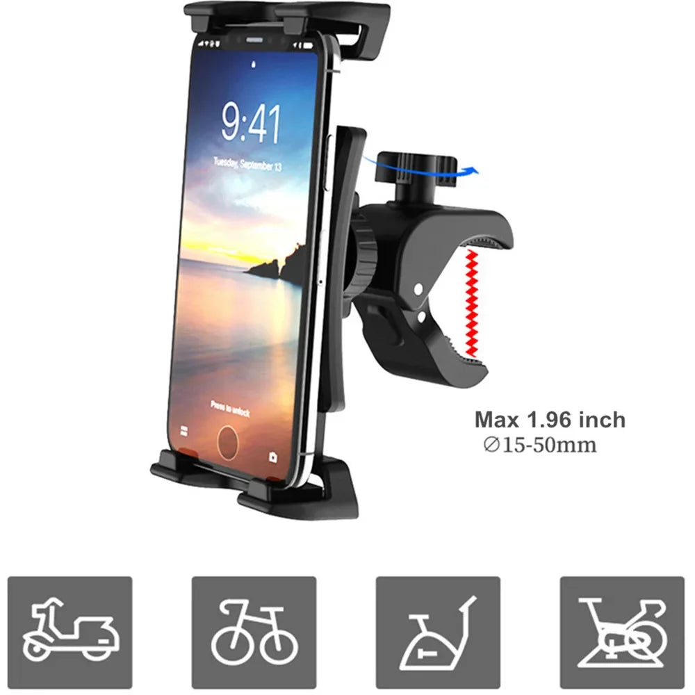 Clamp Tablet Holder for Indoor Exercise Equipment Bike Phone Bracket Mount for iPad Pro 12.9 Air Mini Galaxy Tabs iPhone 4.7-13”