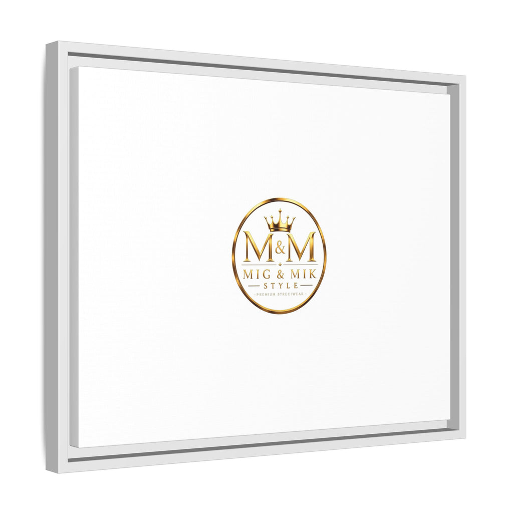 Framed Matte Canvas Print — Gold Mig & Mik Logo Wall Art
