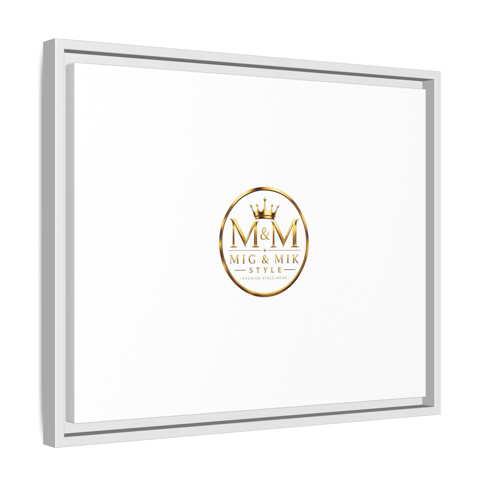 Framed Matte Canvas Print — Gold Mig & Mik Logo Wall Art