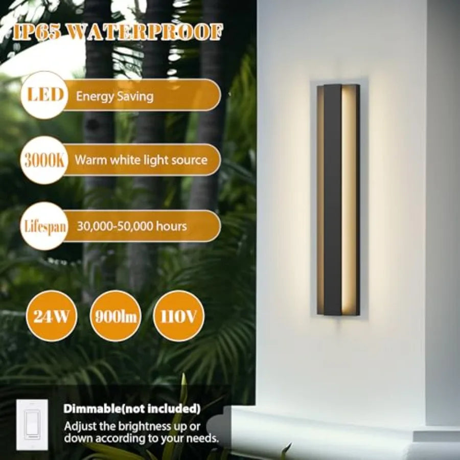 LamQee 23.6 ch Modern Outdoor Wall Light Exterior Lightg Fixtures, 3000K 24W LED Contemporary Outdoor Sconces Wall Lightg, Matt