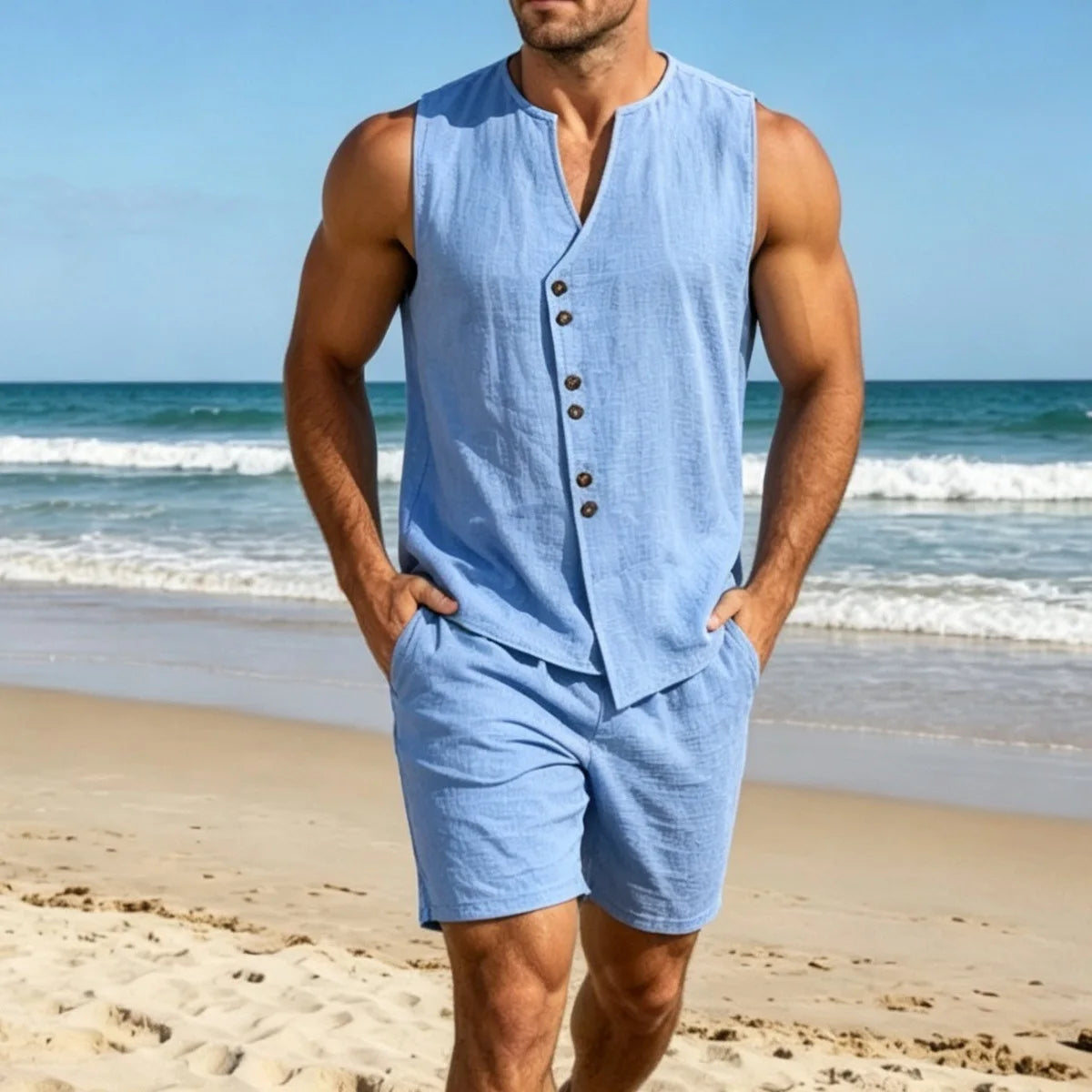 Men's Linen Vest & Shorts Set — MIG & MIK STYLE™