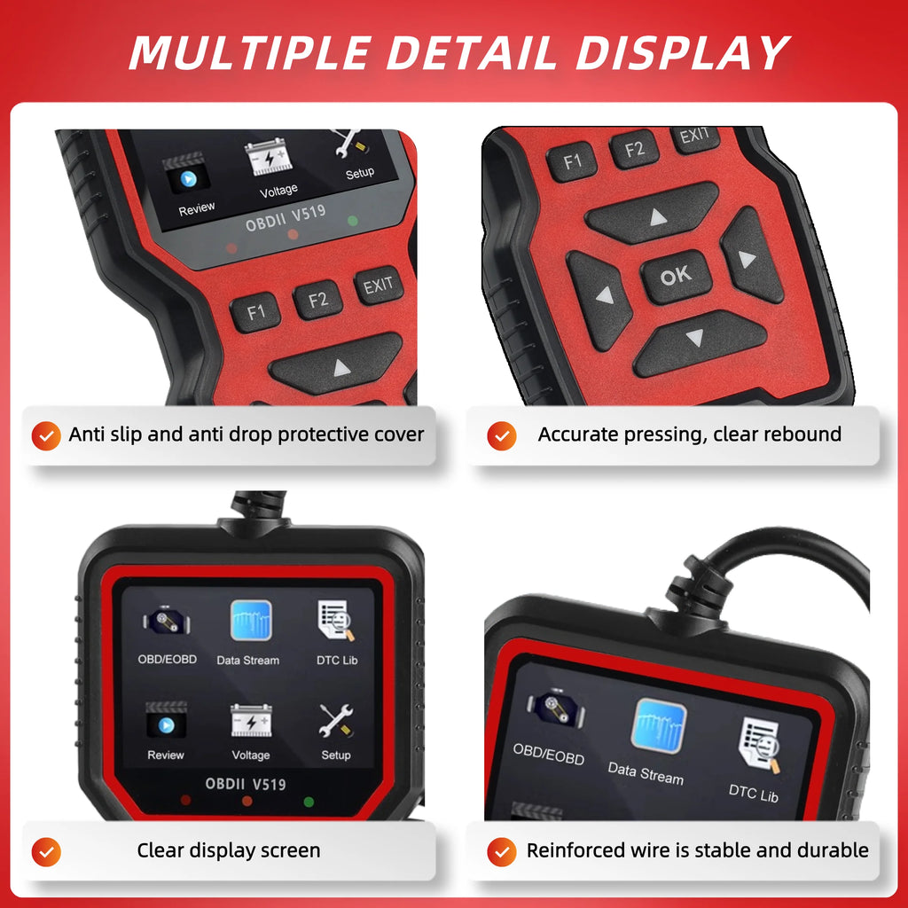 V519 Red Car Diagnostic Scanner Tool Automotive OBD2 Scanner for Engine Health Check with Color Screen