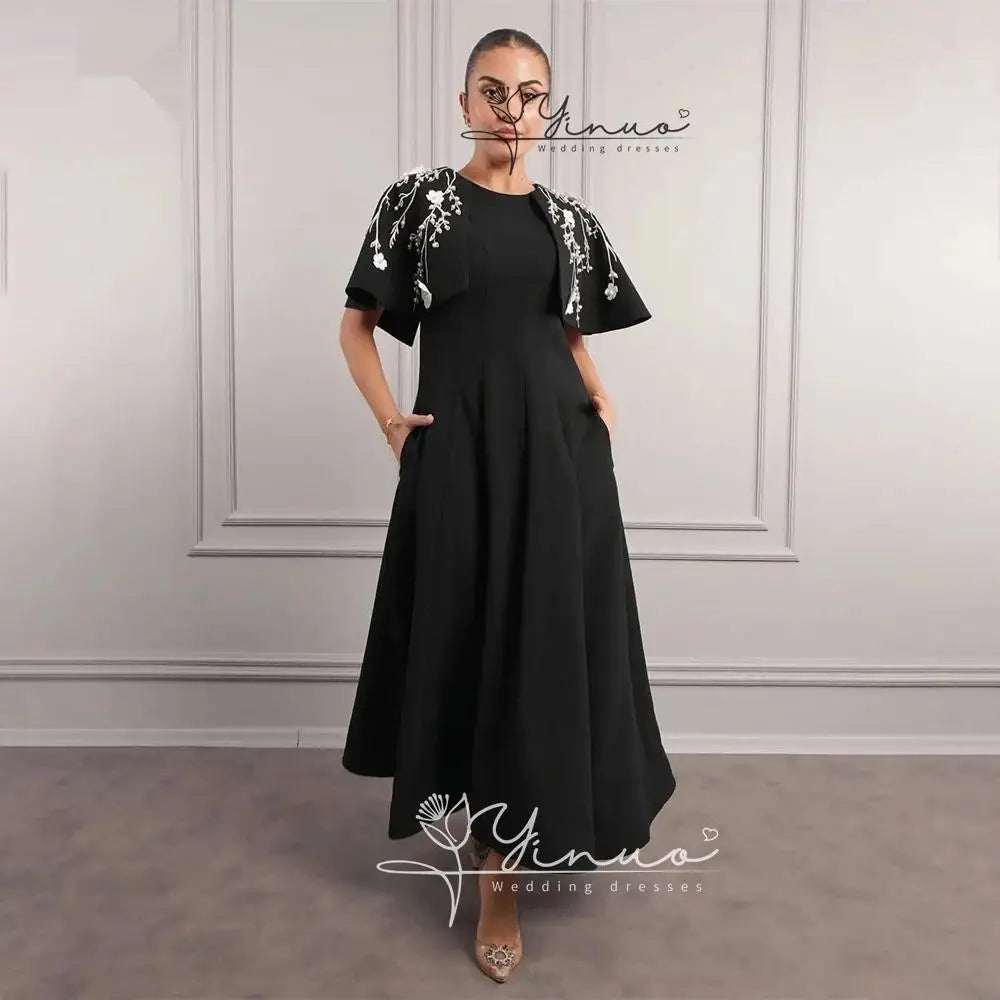 customized   Evening Dress Women Prom Gown FormalScoop Neckline A-line Ankle Length Skirts Applique Bespoke