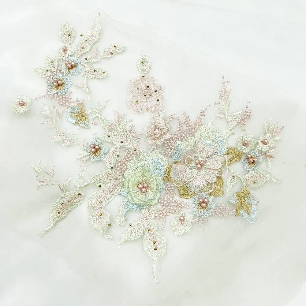 3D Flowers 3D Embroidered Patches Colorful Sequined Flower Lace Sewing On Patches Elegant Multi-functional Beaded Lace Applique